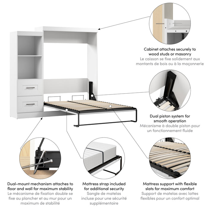 Lit double escamotable Edge de Bestar avec organisateur de garde-robe et tiroirs (85 po [L]) - blanc