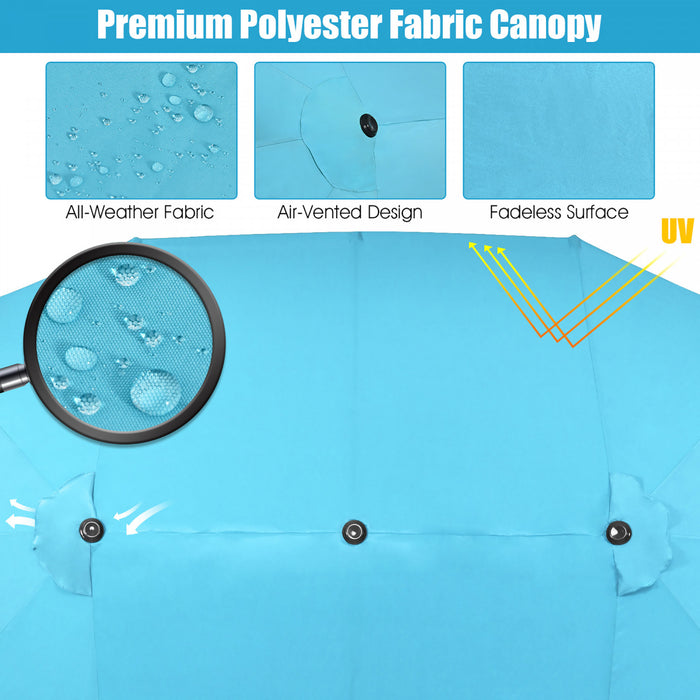 Parasol de patio jumeau double face Costway de 15 pieds, ombrage exterieur, manivelle et marche turquoise