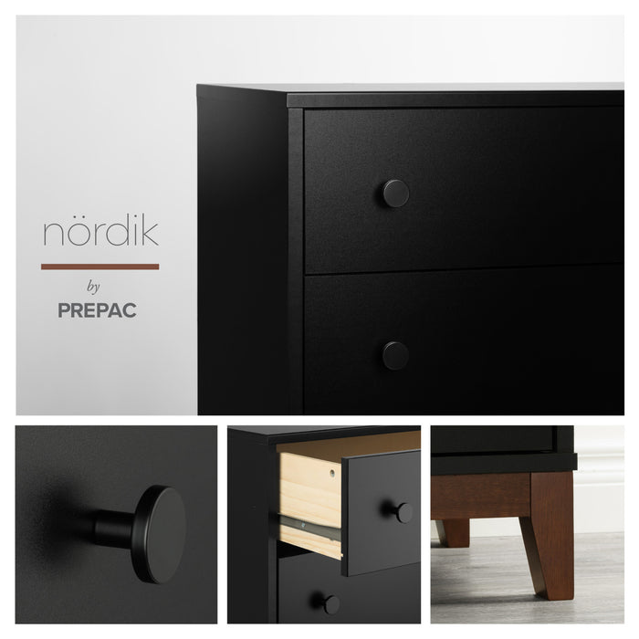 Table de nuit Nordik de Prepac à 3 tiroirs - noire et cerisier