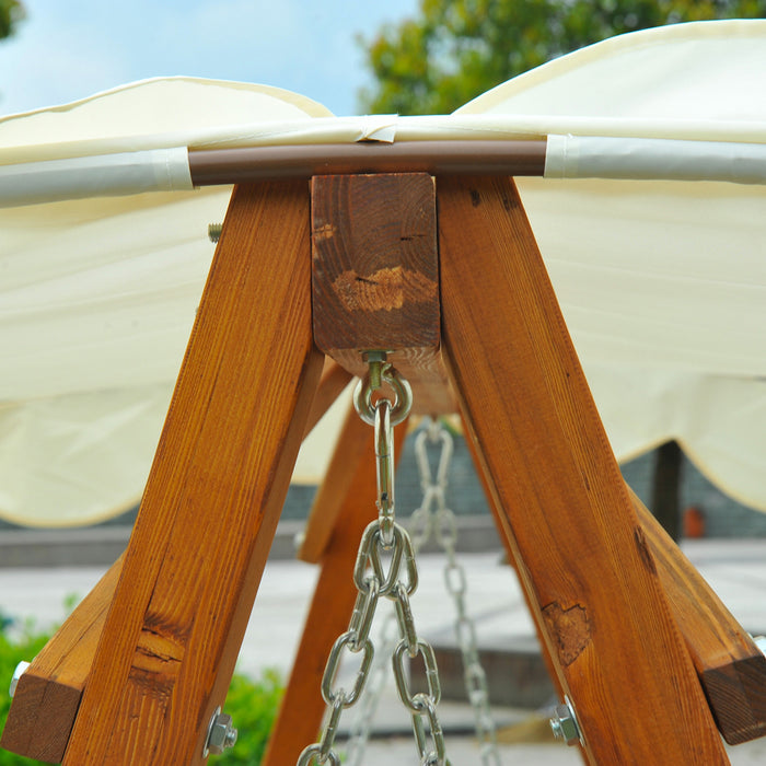 Outsunny 3 Places Balancoire En Bois Hamac Robuste Patio Jardin Exterieur Avec Auvent