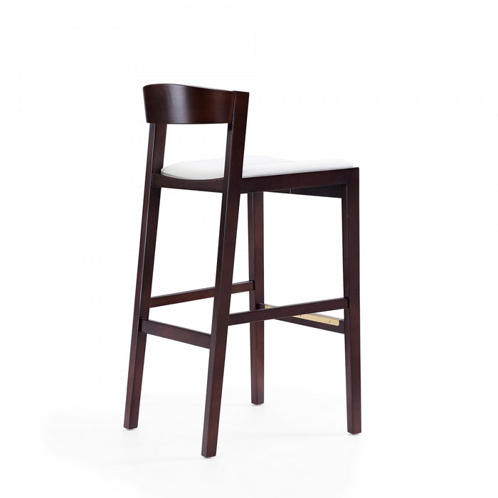 Tabouret de bar en bois rembourre ivoire style Klismos mi-siecle moderne - Lot de 2