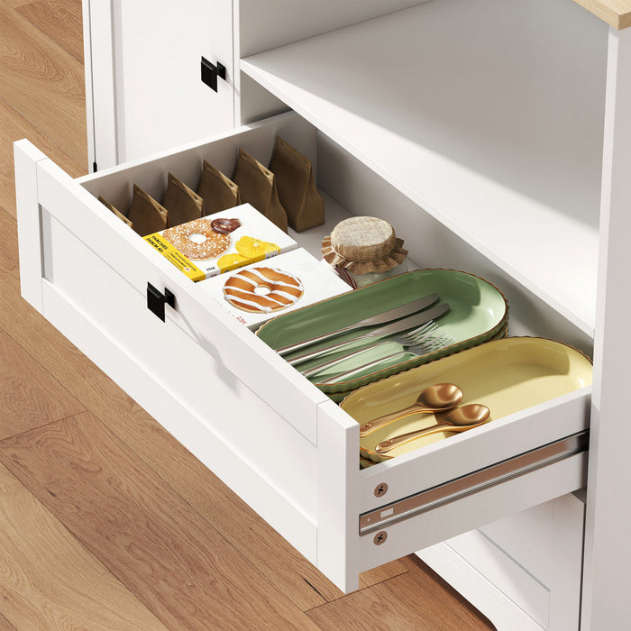 HOMCOM Meuble de rangement de cuisine de 64 po, buffet de cuisine, blanc