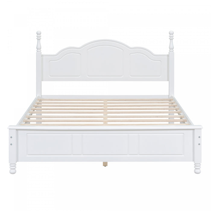 Jessie Lit plateforme style retro avec support a lattes en bois, Taille Queen, Blanc