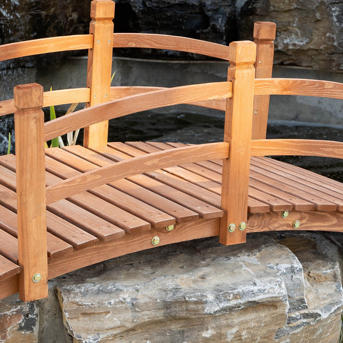 Outsunny Pont De Jardin En Bois De 5 Ft Passerelle En Arc Classique Avec Garde-corps Pour Passerelle De Bassin De Ruisseau Orange