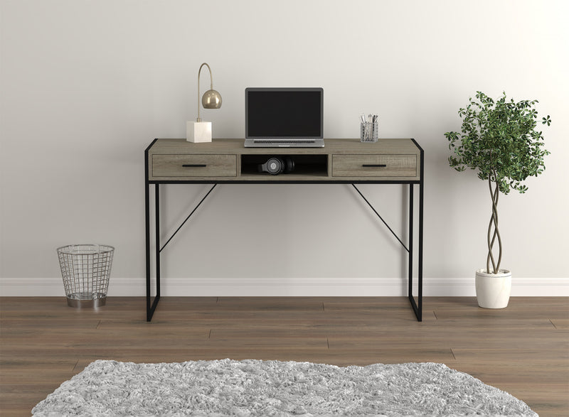 Bureau d’ordinateur de 48 po avec 2 tiroirs et 1 tablette - taupe foncé avec base en métal noir