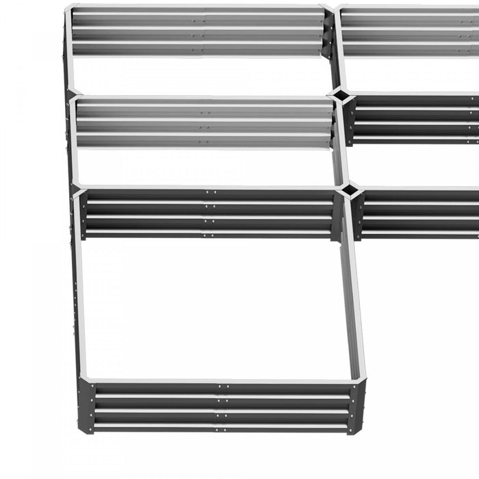 Outsunny 2,4 X 2,4 M Diy Lit De Jardin Sureleve, Lot De 5 Grandes Jardinieres En Acier Pour Plantes D'exterieur, Legumes, Fleurs, Herbes, Assemblage Facile, Gris