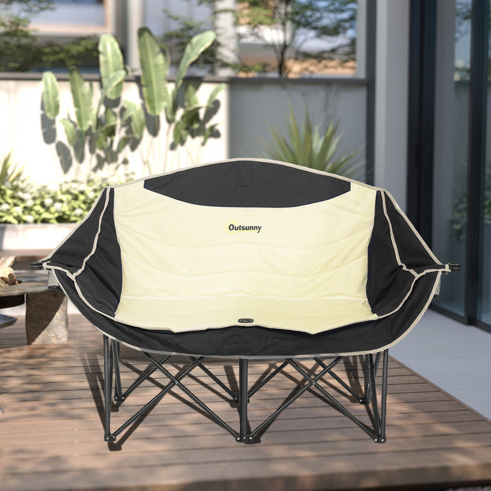 Outsunny Chaise De Camping Double , Chaise De Camping Rembourree, Kaki