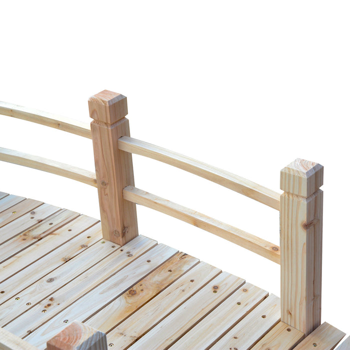 Pont De Jardin En Bois Outsunny 5pi Exterieur Decoratif Paysage Rails Lateraux Arriere-cour Lune Pont, Parc, Decor, Bois Naturel