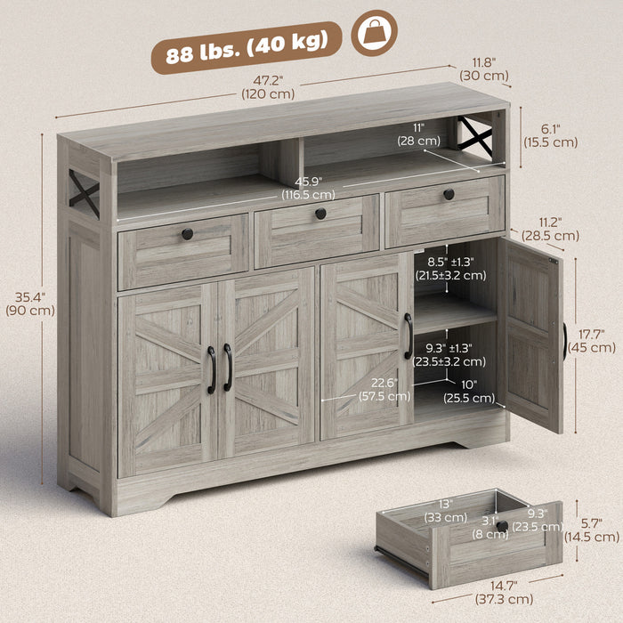 Buffet HOMCOM, Armoire de rangement avec 4 portes et 3 tiroirs, Gris