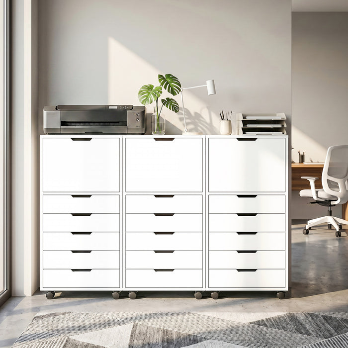 HOMCOM Classeur vertical 5 tiroirs avec roulettes verrouillables Blanc