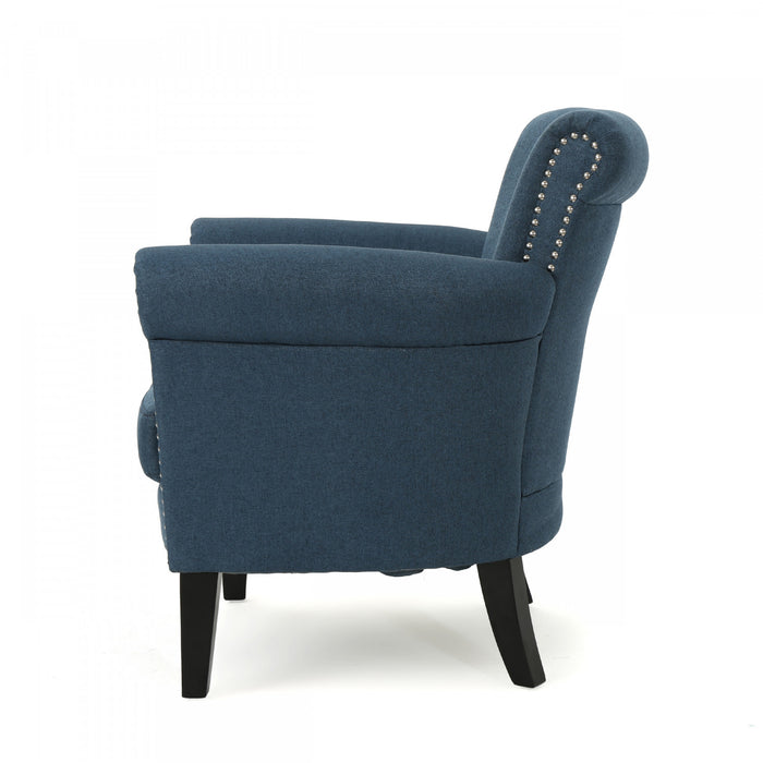 Chaise Mason En Tissu Avec Pieds En Bois Et Finition Cloutée - Bleu Marine