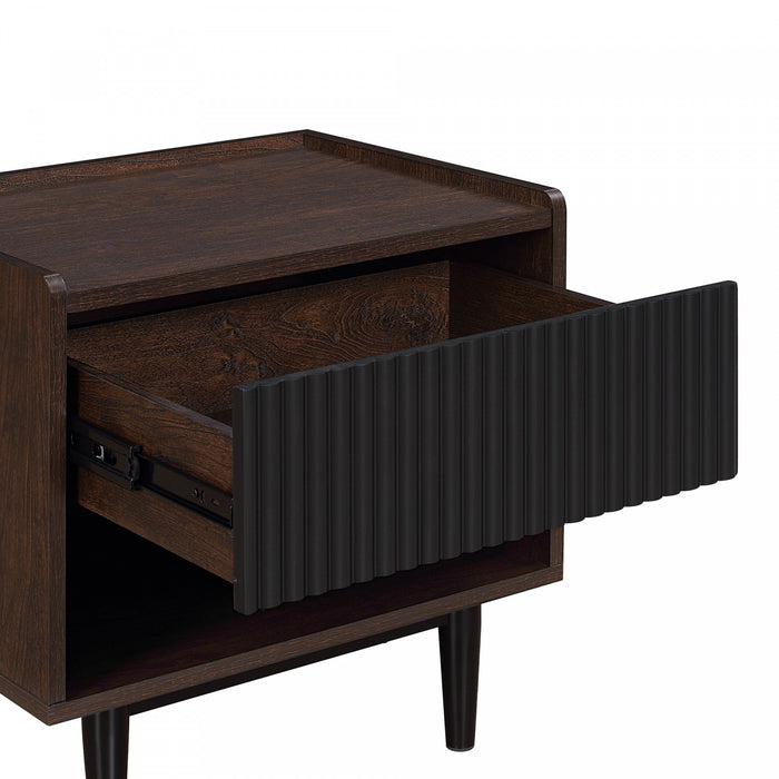 Table de nuit Duane style milieu du siecle 20\" cannelee noire (1 tiroir) - Lot de 2