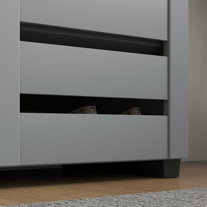 HOMCOM Armoire Chaussures Etroite 2 Portes a Lames 15 Paires Gris