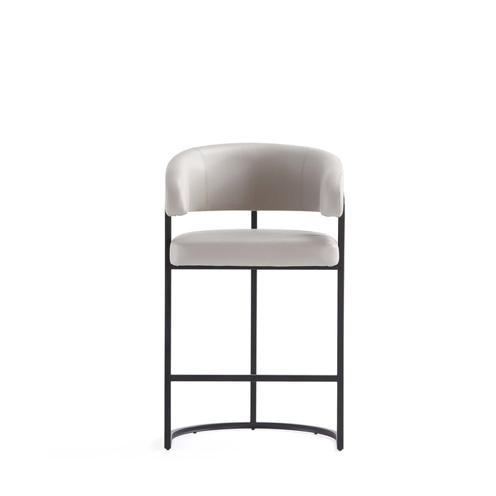 Tabouret de comptoir moderne Augusta en metal et tissu, gris clair