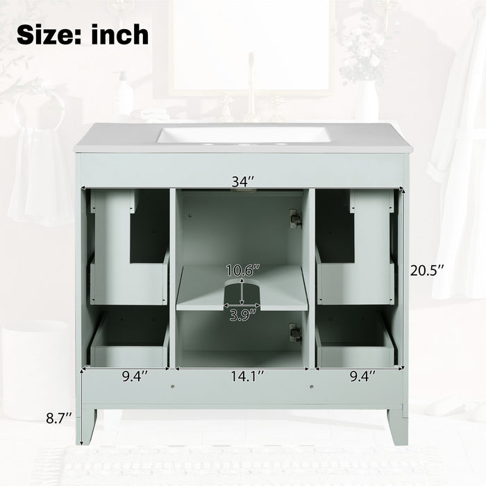 Norma Meuble-lavabo 36\" En Bois Massif Avec Vasque En Ceramique - Vert
