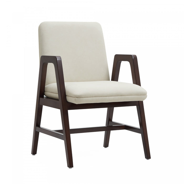 Fauteuil moderne Stella en velours avec accoudoirs en bois, creme - Lot de 2