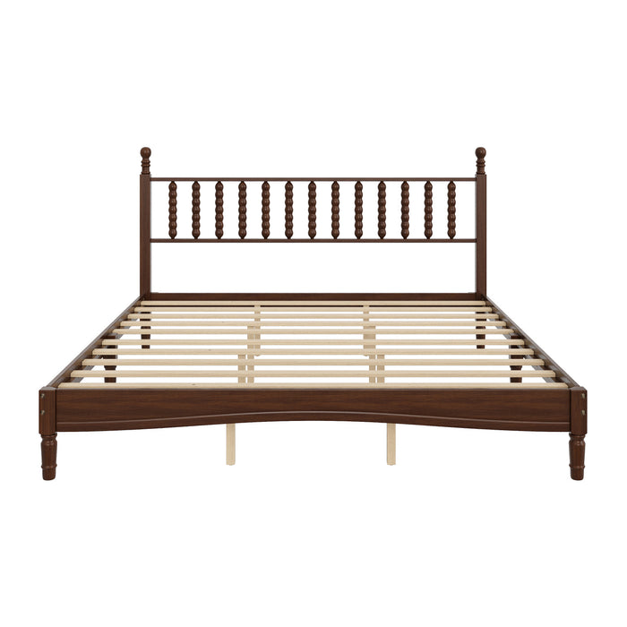 Oliver Lit Plateforme Retro en Bois avec Tete de Lit en Forme de Gourde et Support - Taille King