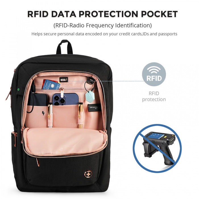 Sac a dos intelligent Swissdigital Design KATY ROSE - Rucksack avec port de chargement integre - Noir
