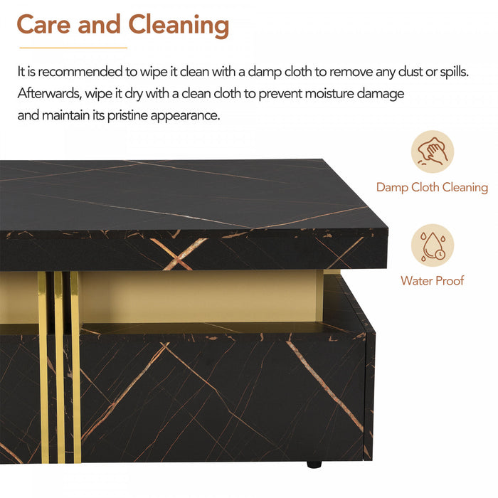 Table Basse Carree Marcia De 43,3\" En Bois Composite Avec Tiroirs De Rangement, Noire