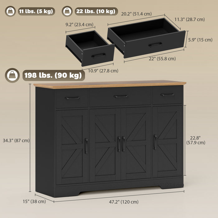 HONCOM Buffet avec charnieres a fermeture amortie, meuble de cuisine, noir