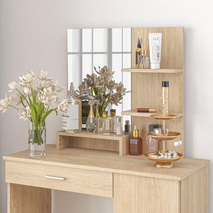 HOMCOM Coiffeuse, table de maquillage avec miroir et etageres de rangement