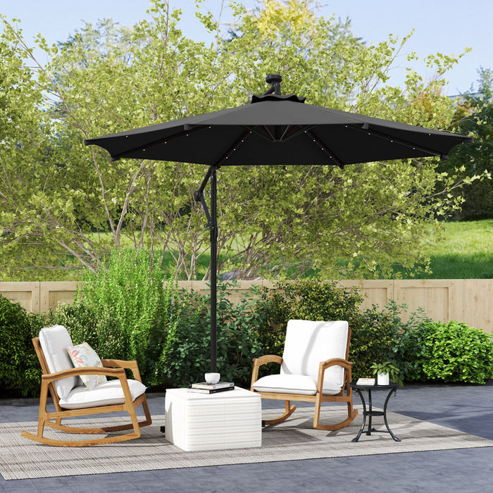 Outsunny Parasol Deporte Exterieur De 10pi Avec Eclairage Solaire, Noir