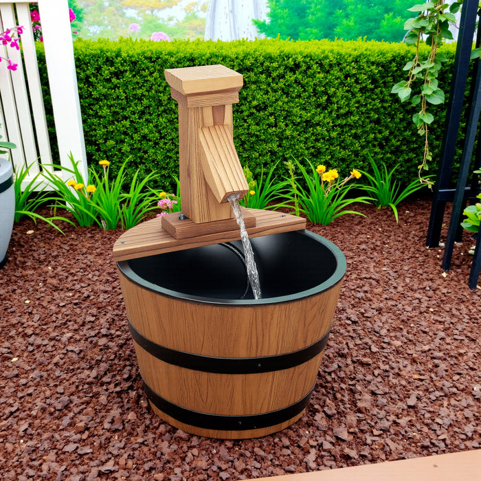 Outsunny Fontaine Cascade D'exterieur, Tonneau En Bois De Jardin, Carbonise