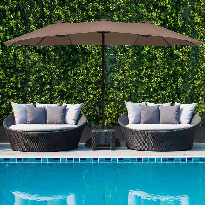 Costway Parasol de marche double-face solaire LED 15Ft Patio avec manivelle pied Taupe