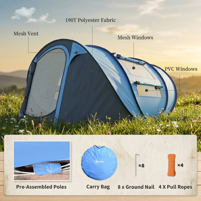 Outsunny Tente de Camping 4 Personnes, Tente Pop-up Automatique avec Sac de Transport et Portes
