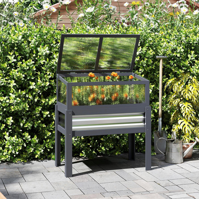 Outsunny Bac de Jardin sureleve avec Serre Relevable, Gris