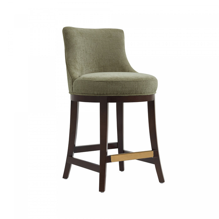 Tabouret de comptoir moderne Lucia en bois et chenille, vert feuille - Lot de 2