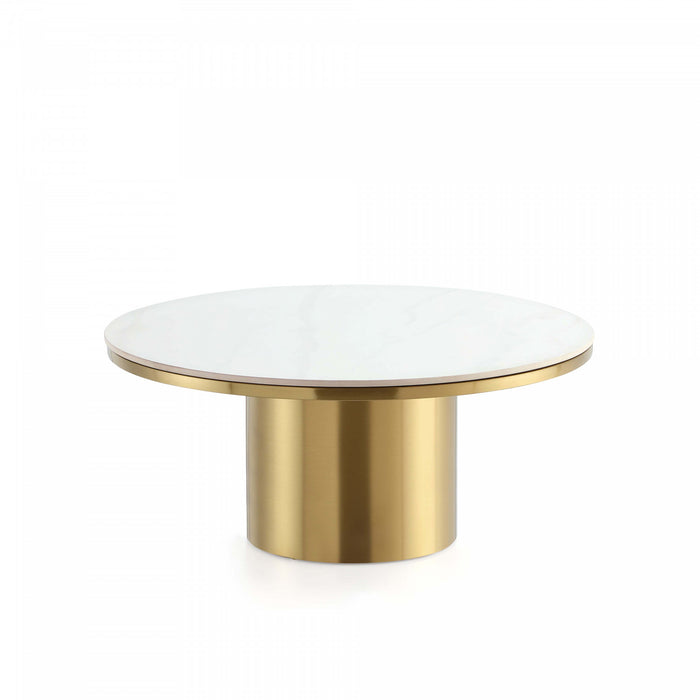 Table basse Glenn Modern Glam avec plateau en pierre frittee, finition or