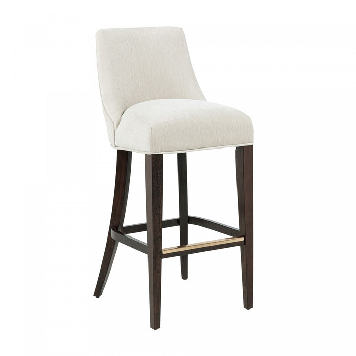 Tabouret de bar moderne Beever en bois et tissu chenille creme - Lot de 2