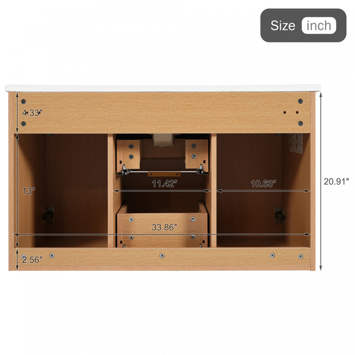 Aiden meuble de salle de bain mural 36 pouces avec rangement a fermeture douce et vasque en ceramique, bois