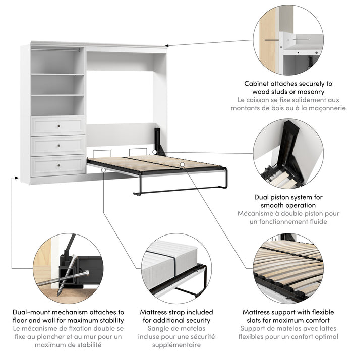 Lit double escamotable Versatile de Bestar avec organisateur de garde-robe et tiroirs (95 po [L]) - blanc