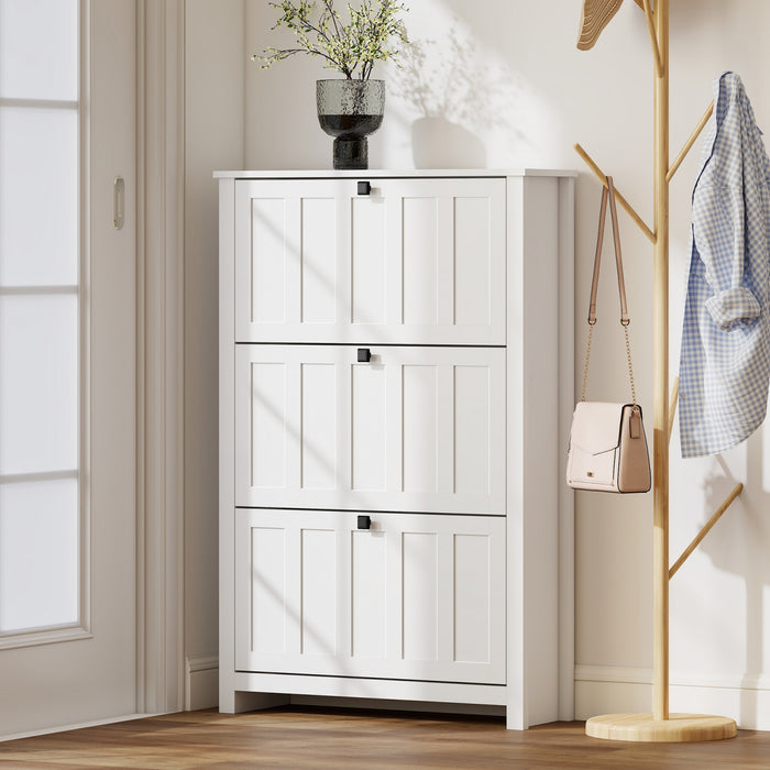 HOMCOM Meuble a Chaussures Mince avec 3 Tiroirs Basculants, Rangement Chaussures, Blanc