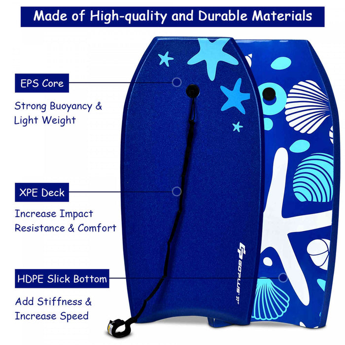 Planche De Bodyboard Surf 41 Pouces (105 X 51 X 6 Cm) Avec Sangle De 90 Cm Et Motif Cocotier + Parasol Pour Debutant Enfant Adulte Xpe+hdpe 1,8kg