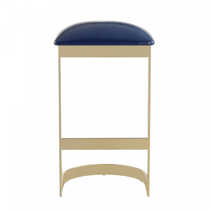Tabouret de bar moderne en metal et tissu Aura bleu - Lot de 2
