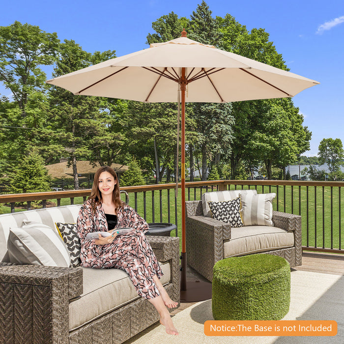 Costway Parasol en corde a poulie 9.5 FT pour patio Marche en bois avec branches en fibre de verre exterieur Beige