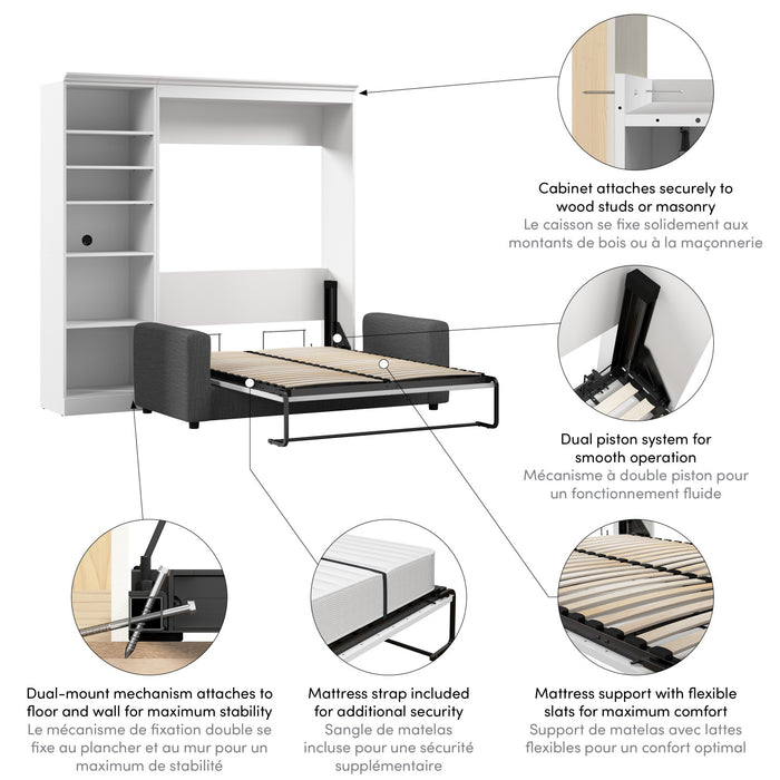 Lit double escamotable Versatile de Bestar avec sofa et organisateur de garde-robe (91 po [L]) - blanc