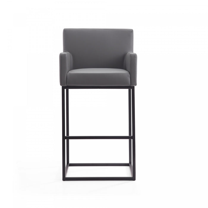 Tabouret de bar rembourre en metal gris style mid-century modern Ambassador - Lot de 2