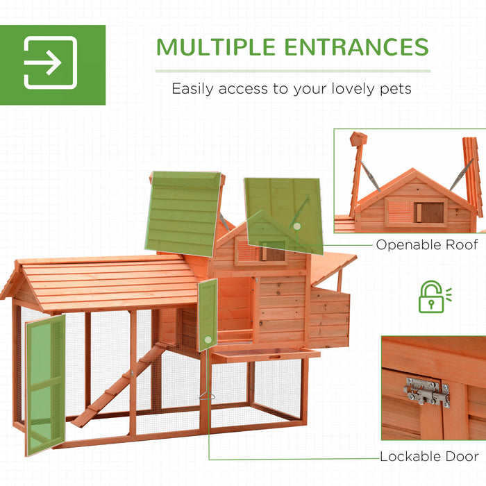 Pawhut 82\" Poulailler De Luxe En Bois Poulailler Lapin Clapier Cage A Volaille Stylo Cour Arriere Avec Enclos Et Nichoir