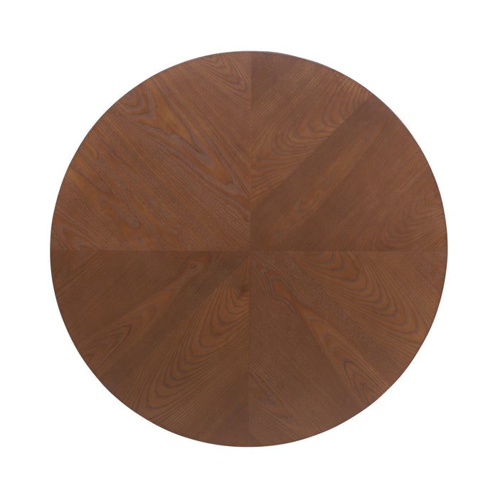 Table a manger ronde moderne Voss avec plateau en frene et base metallique, brun