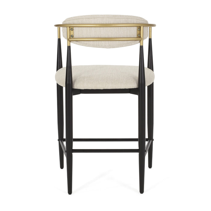 Ensemble De 2 Tabourets De Comptoir Aubrey Avec Dossier Ouvert, Revêtement En Tissu, Structure En Métal – Beige