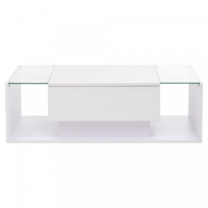 Evan table basse – table avec eclairage LED et plateau en verre, blanc