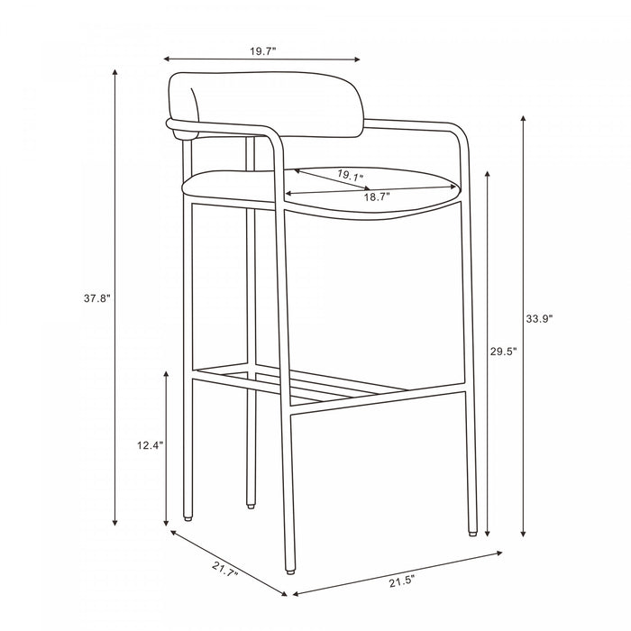 Tabouret de bar en metal rembourre style mid-century moderne Serene, coloris taupe