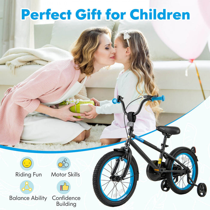 Costway 16\" Velo Pour Enfants Avec Guidon Reglable De Selle Roues D'entrainement Amovibles Frein A Main Noir
