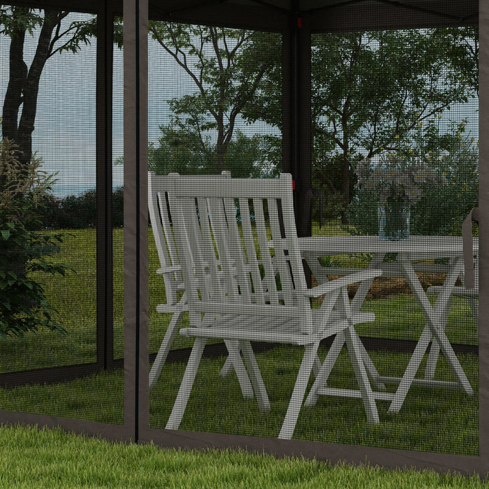 Gazebo A Toit Souple Auvent Escamotable 11' X 11', Filet En Maille, Gris