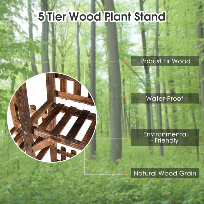 Etagere A Fleurs En Bois A 5 Niveaux, Support De Pots Avec Grande Capacite Pour Decoration, Porte-plantes Exterieur Ou Interieur En Couleur Marron, Presentoir Parfait Pour Maison, Jardin, Balcon