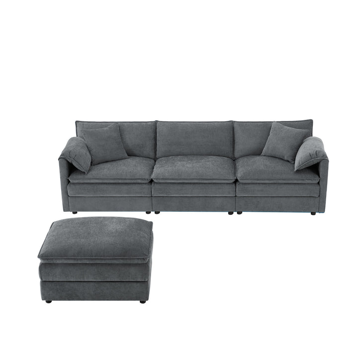 Nimbus Canape Sectionnel Modulaire en Chenille 103 po avec Ottoman et Double Coussin, Gris Fonce